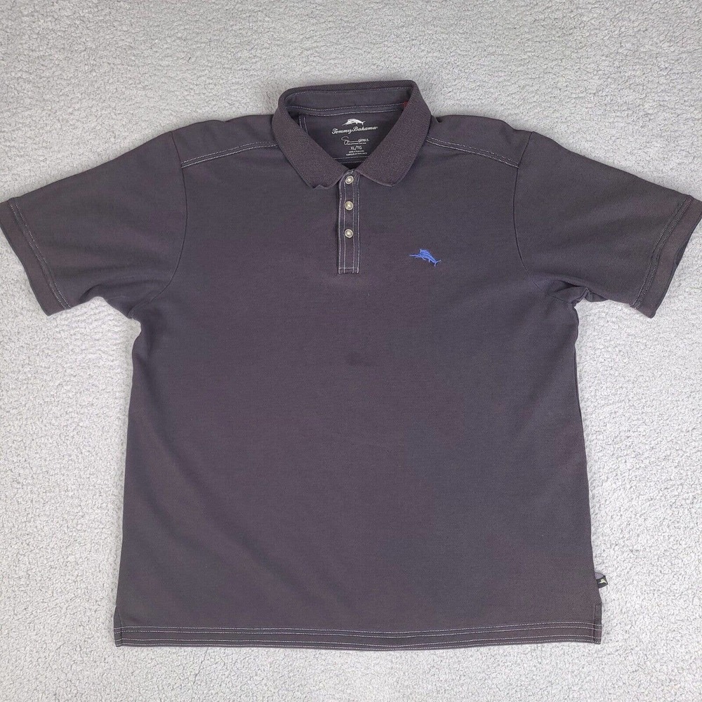 Tommy Bahama Polo Shirt Mens XL Black Short Sleeve Supima Cotton Blend Two Tone